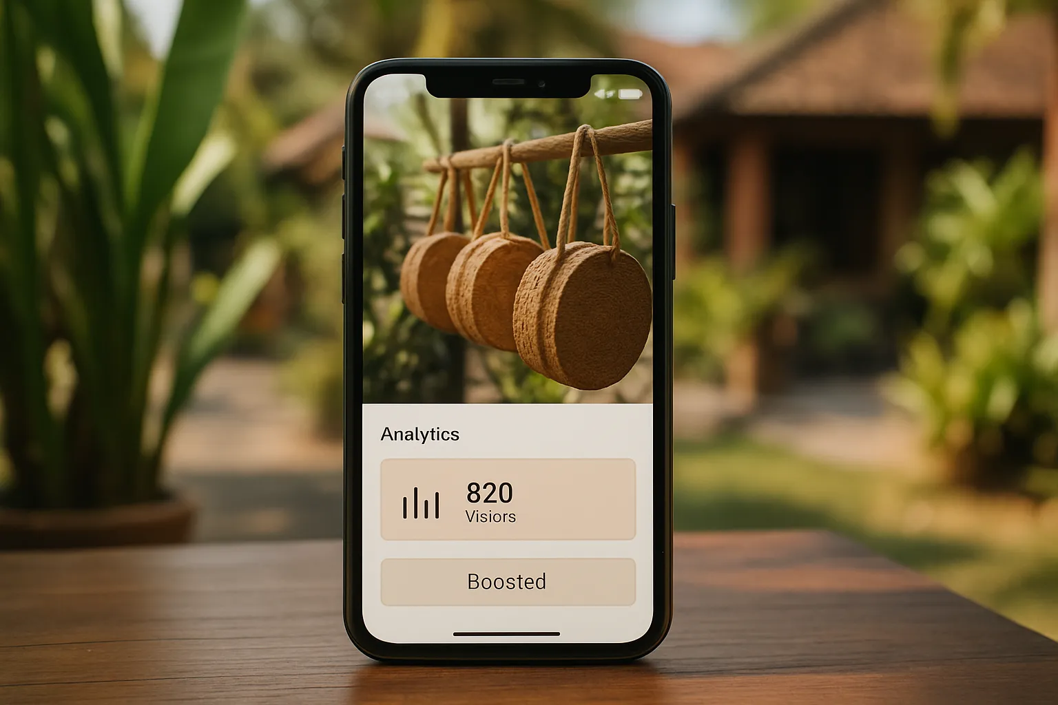 Lokalfinds mobile dashboard showing a boosted listing with its view stats in Bali