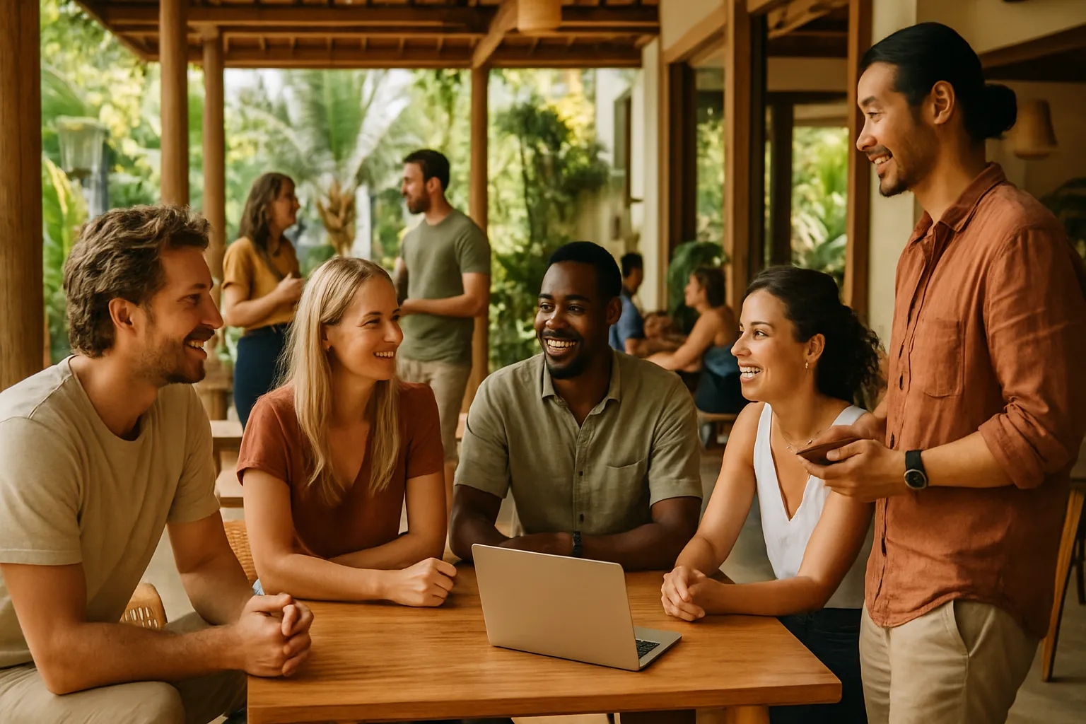 A group of expats networking at a coworking space in Bali