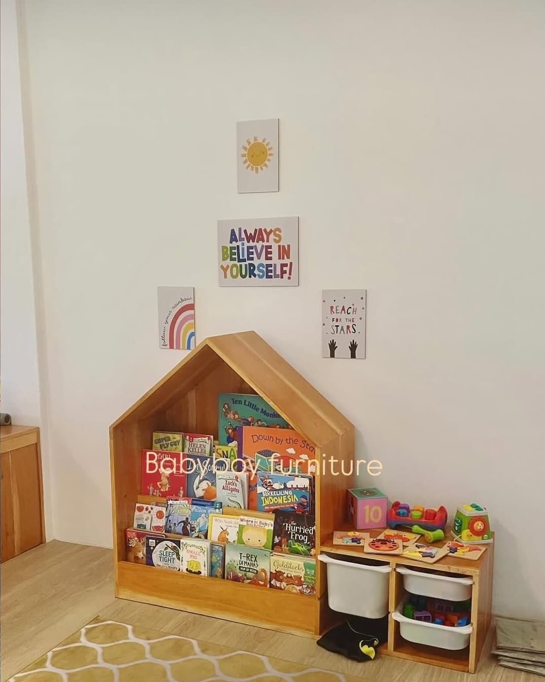 Kids Book Rack & Toy Storage – House Model