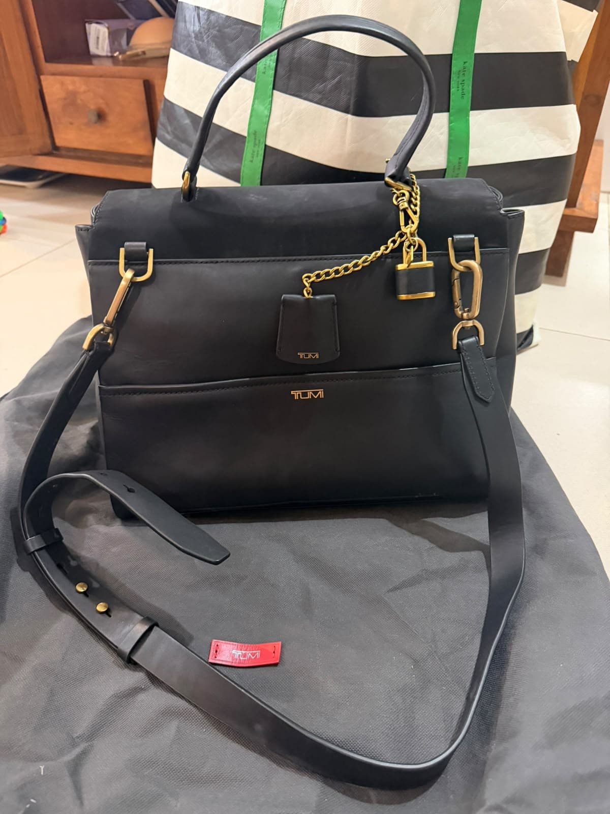TUMI Black Top Handle Handbag - Gold Hardware - Elegant Preloved (1/2)