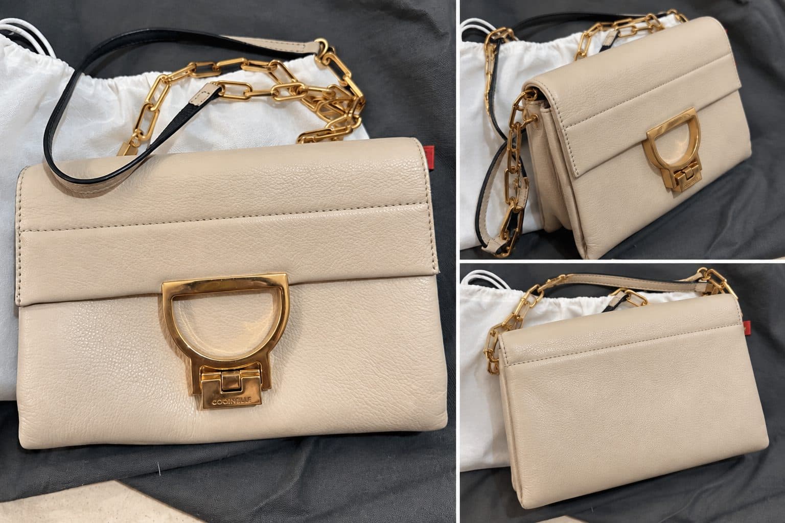 Coccinelle Sling Bag / Shoulder Bag Cream - Gold Hardware Preloved