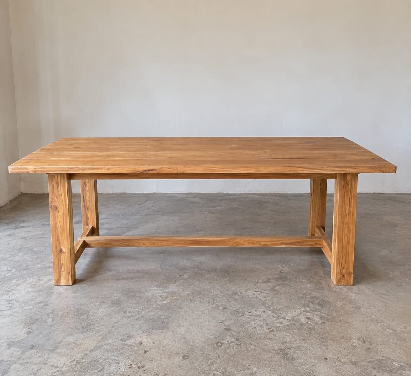 SOLID TEAK WOOD DINING TABLE - NATURAL TRESTLE DESIGN (1/2)