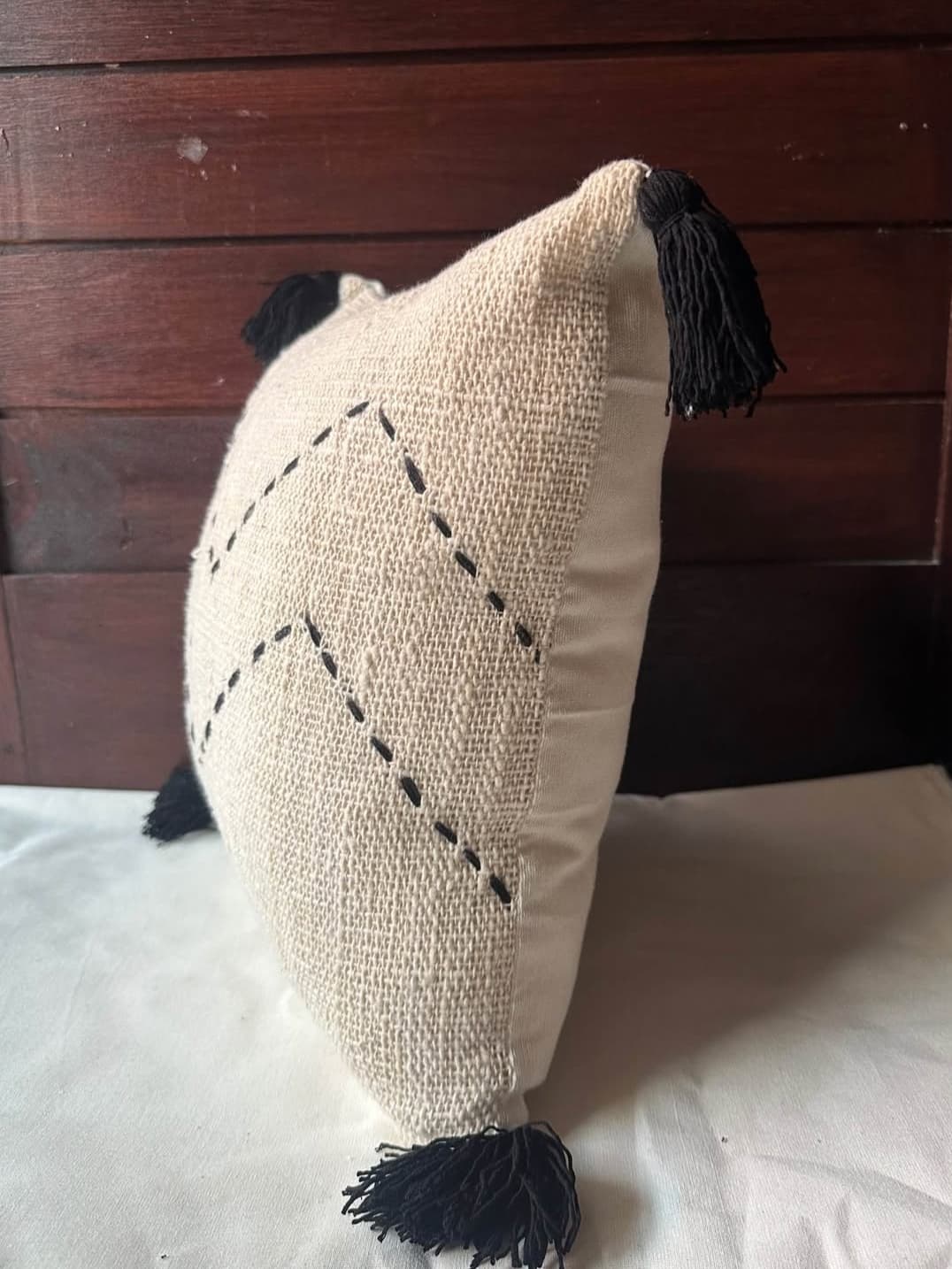 Coussin de Canapé Naturel Beige 40x40 cm Motif Chevron Zigzag Bohème Rustique (1/3)
