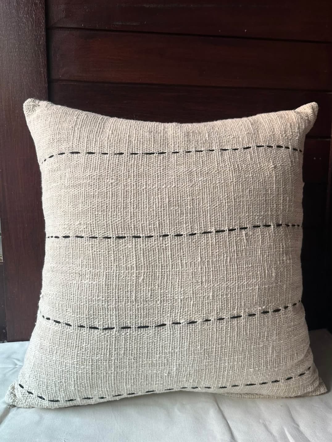 Coussin de Canapé Naturel Beige 40x40 cm Motif Chevron Zigzag Bohème Rustique (1/3)