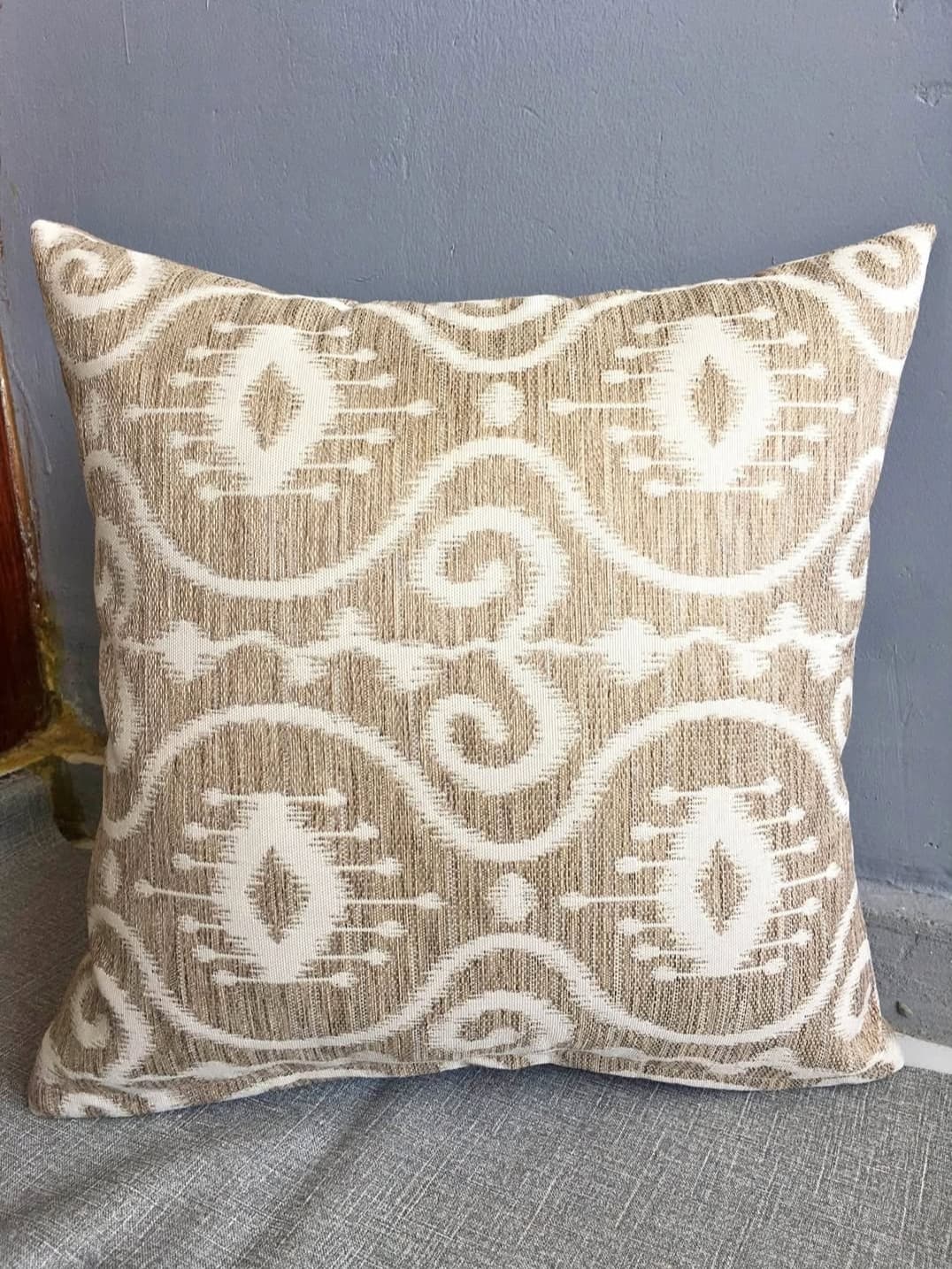 Ethnic Pattern Beige Cream Sofa Cushion – Bohemian Vintage Decorative Cushion — photo 1
