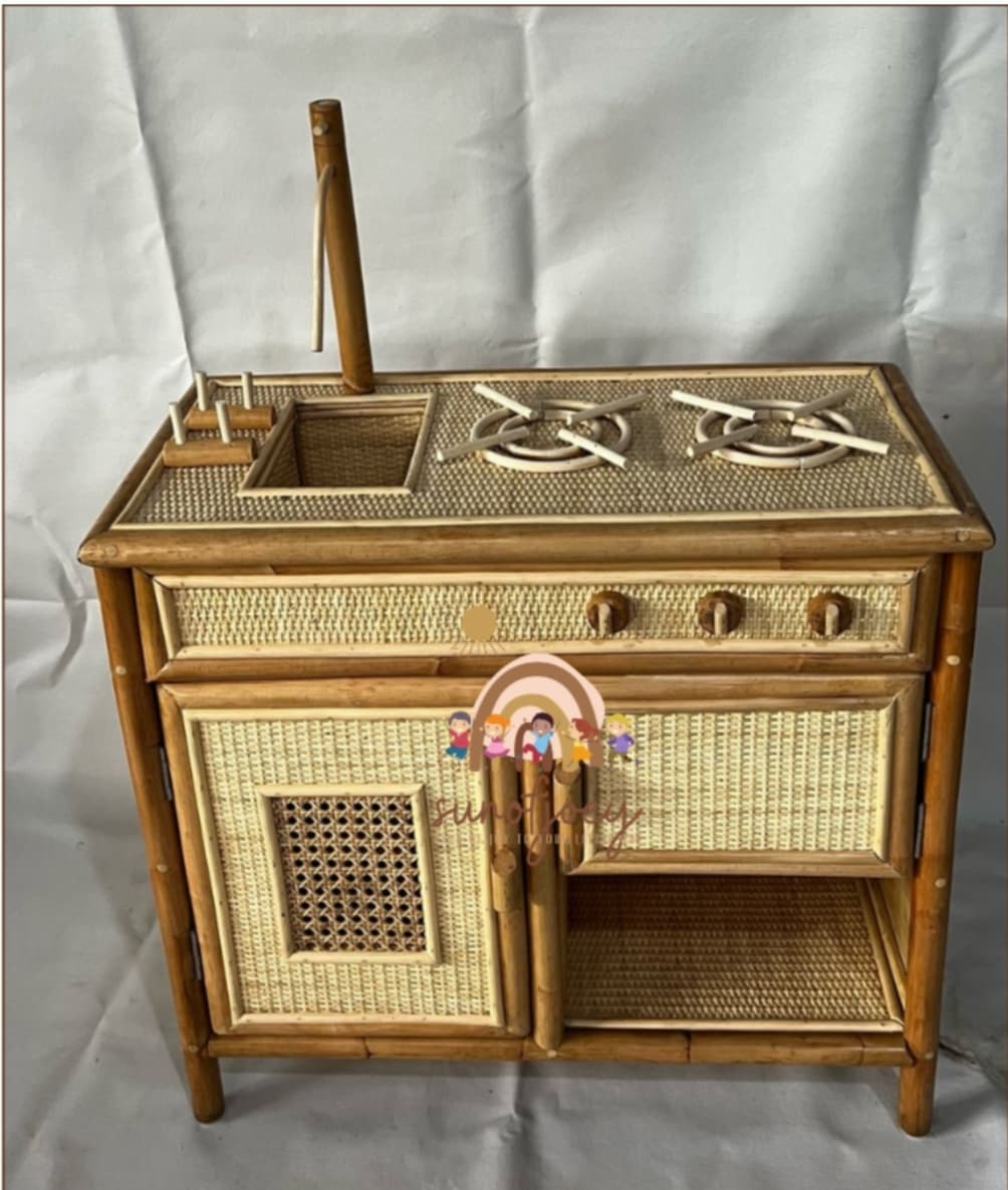Kitchen Sully - Handcrafted Bamboo & Rattan Kitchen Cabinet with Sink and Double Burners – Natural Woven Design (1/2)