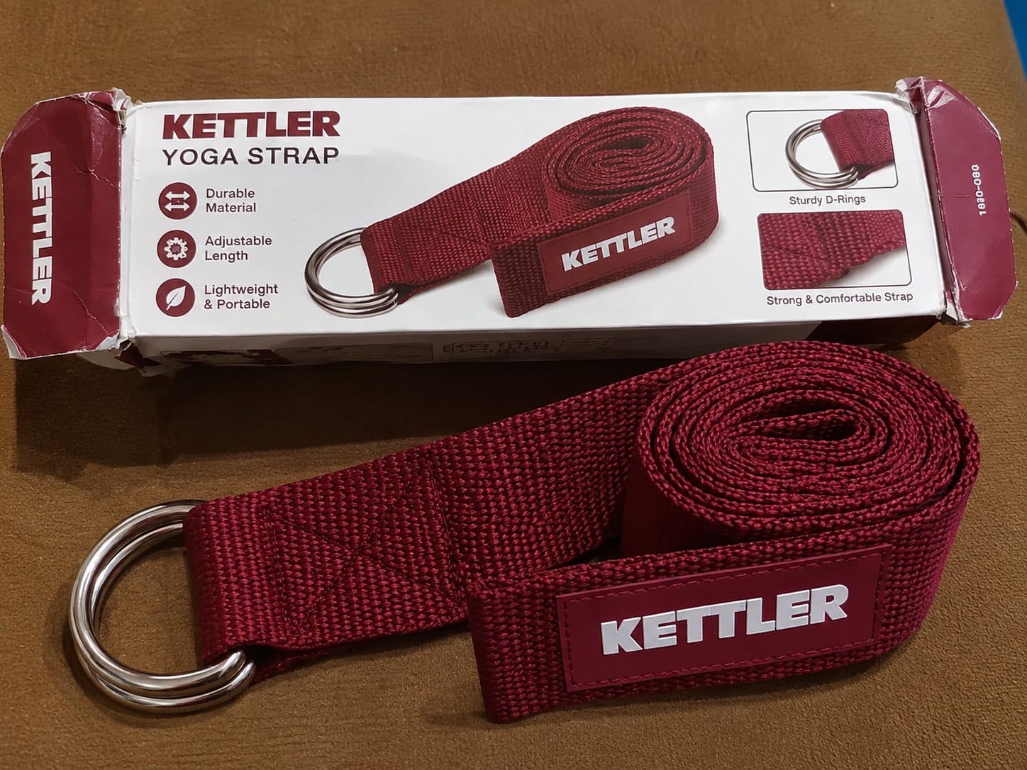 KETTLER Yoga Strap Original – Adjustable Yoga Belt with Metal D-Ring (1/2)