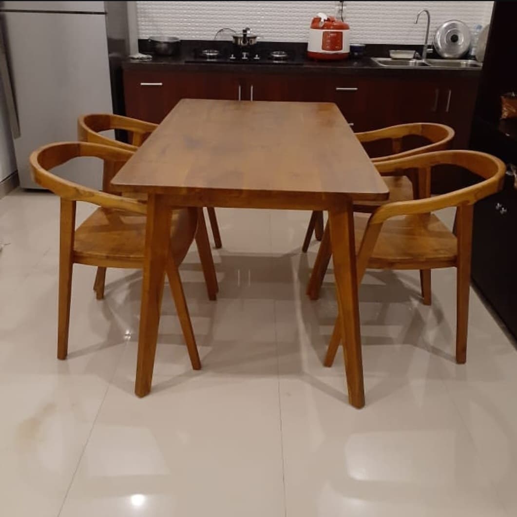 Dining Table & Lexy Chair Set Teak Wood – Minimalist Dining Table | Custom Size & Model (1/2)