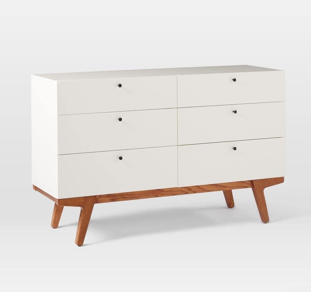 Minimalist Modern Custom Dresser – 6 Drawer Chest | Custom Size & Model | Natural Wood / Ducco White (1/2)