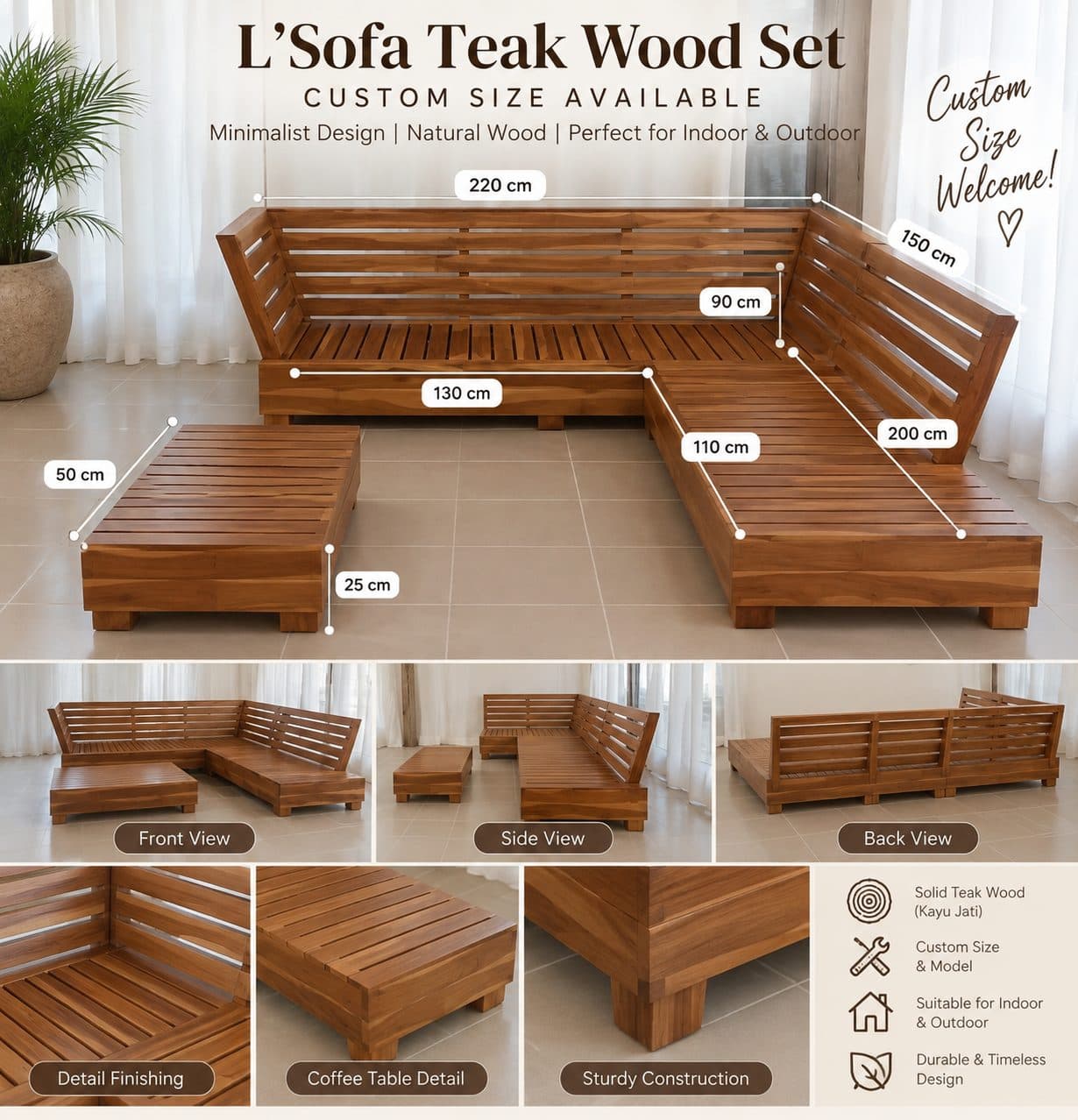 L'Sofa Teak Wood Set CUSTOM SIZE AVAILABLE (1/2)