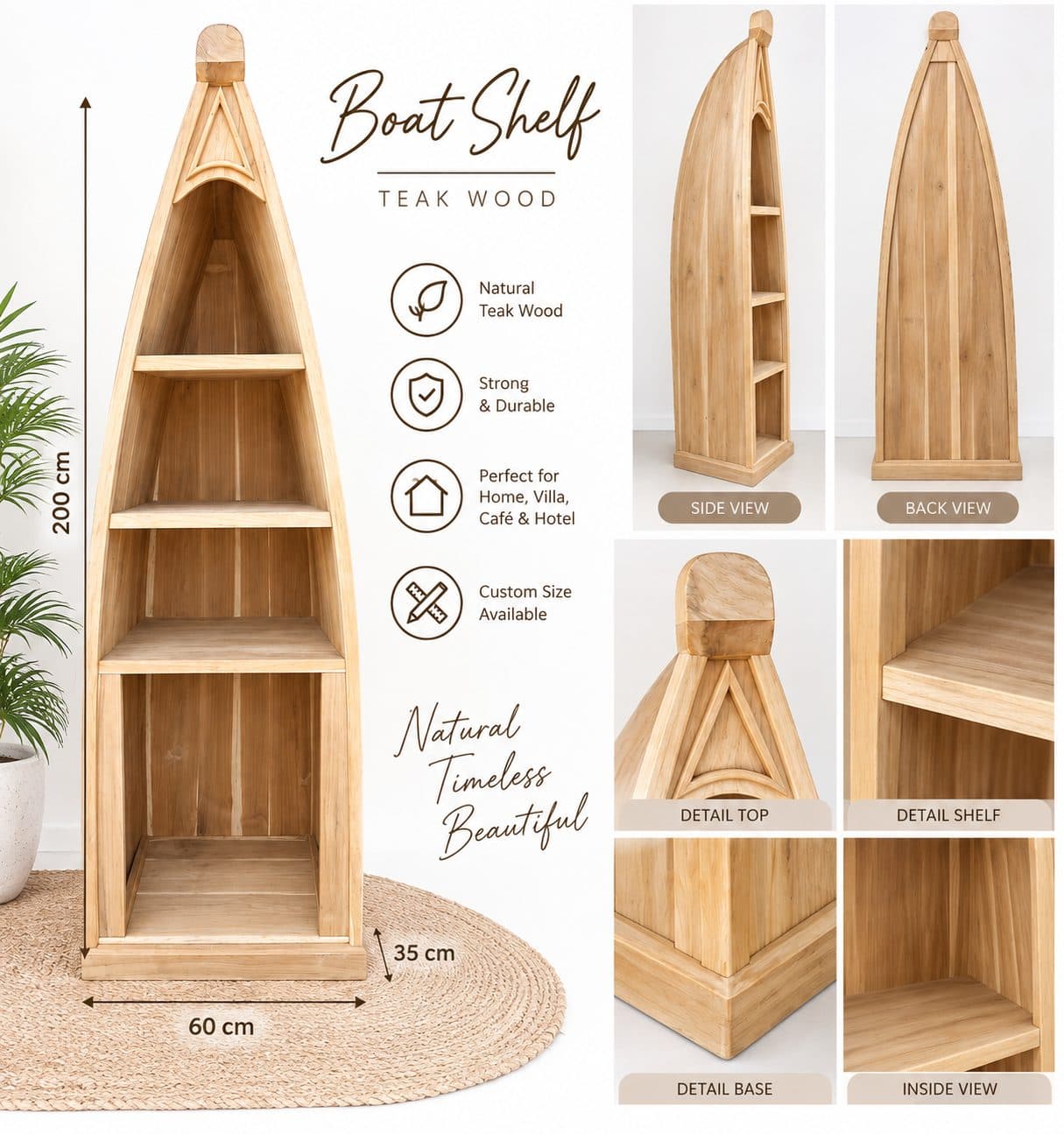 Rak Kayu Jati Model Perahu 4 Susun | Boat Shape Display Shelf (1/2)