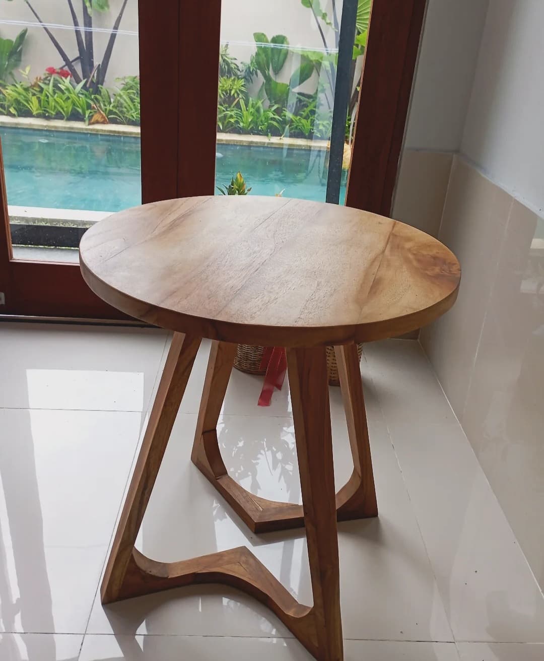 Meja Samping Kayu Jati Bulat | Round Teak Wood Side Table | Handmade Furniture | Natural Finish (1/2)