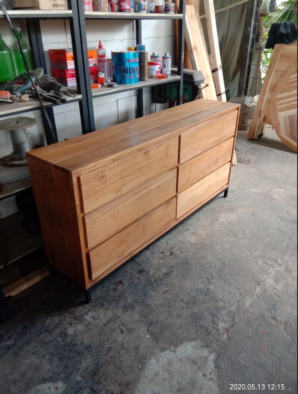 Sideboard Teak Wood 6 Drawers | Teak Wood Credenza Minimalist Storage Cabinet Natural | Handmade Furniture (1/2)