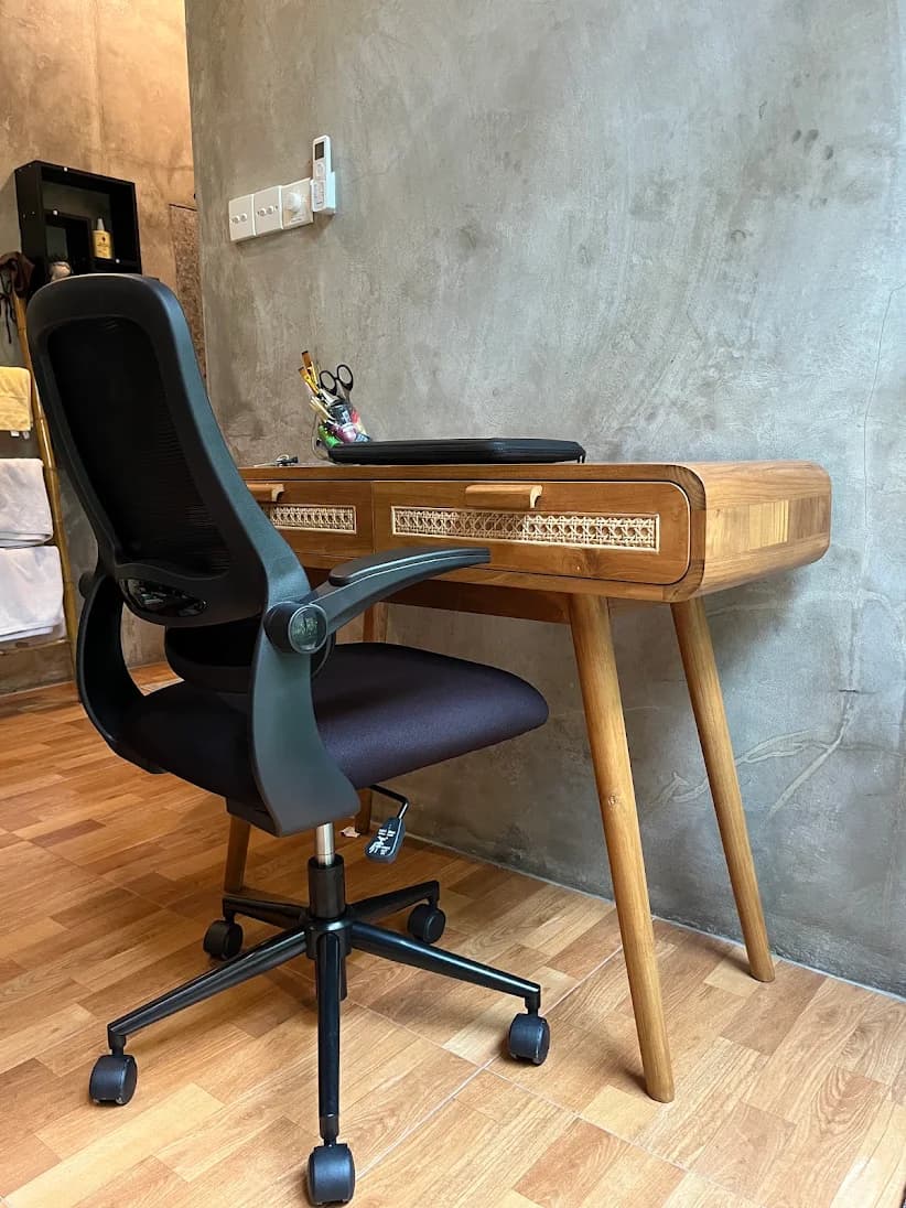 Teak Wood & Rattan Work Desk | Teak Wood Writing Desk 2 Drawers (1/2)