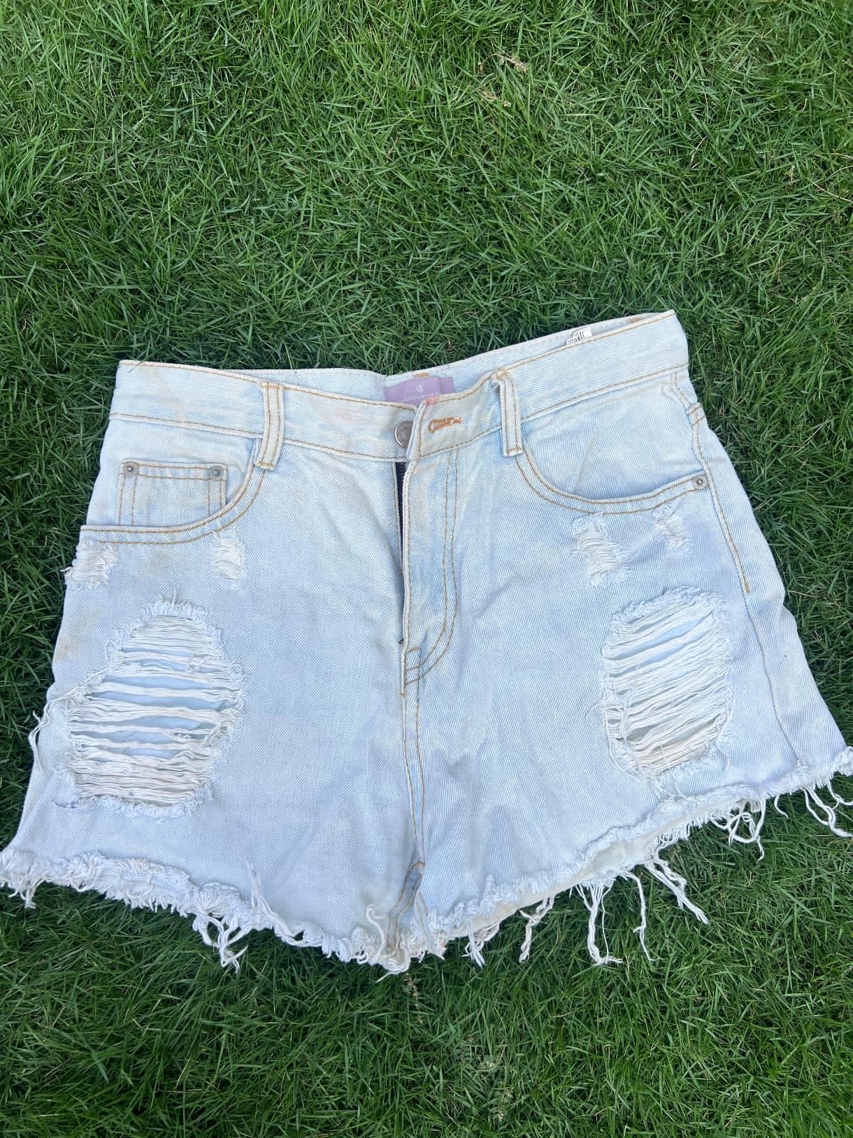Light-Wash Distressed Denim Shorts