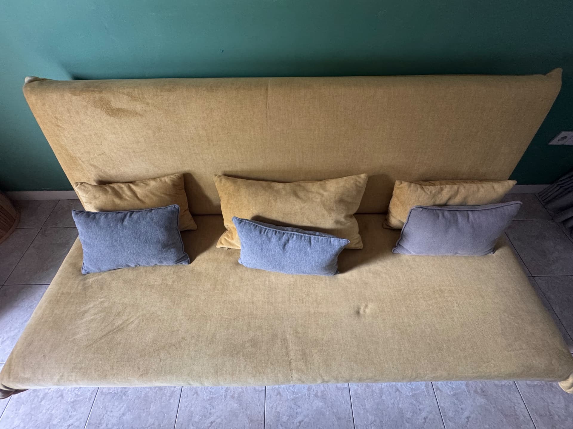 Yellow clic-clac sofa with cushions (1/3)
