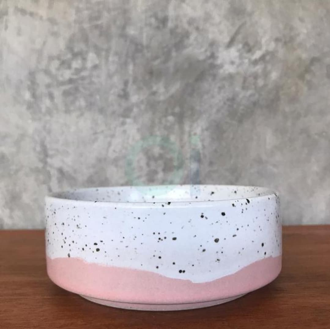 Soup Bowl Pink White Brush Black