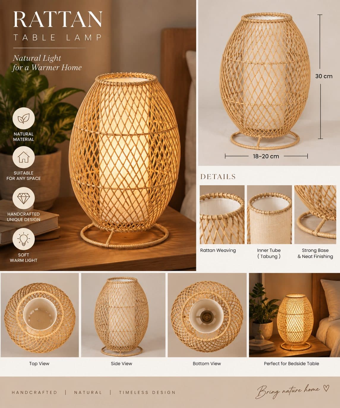 RATTAN TABLE LAMP — photo 1