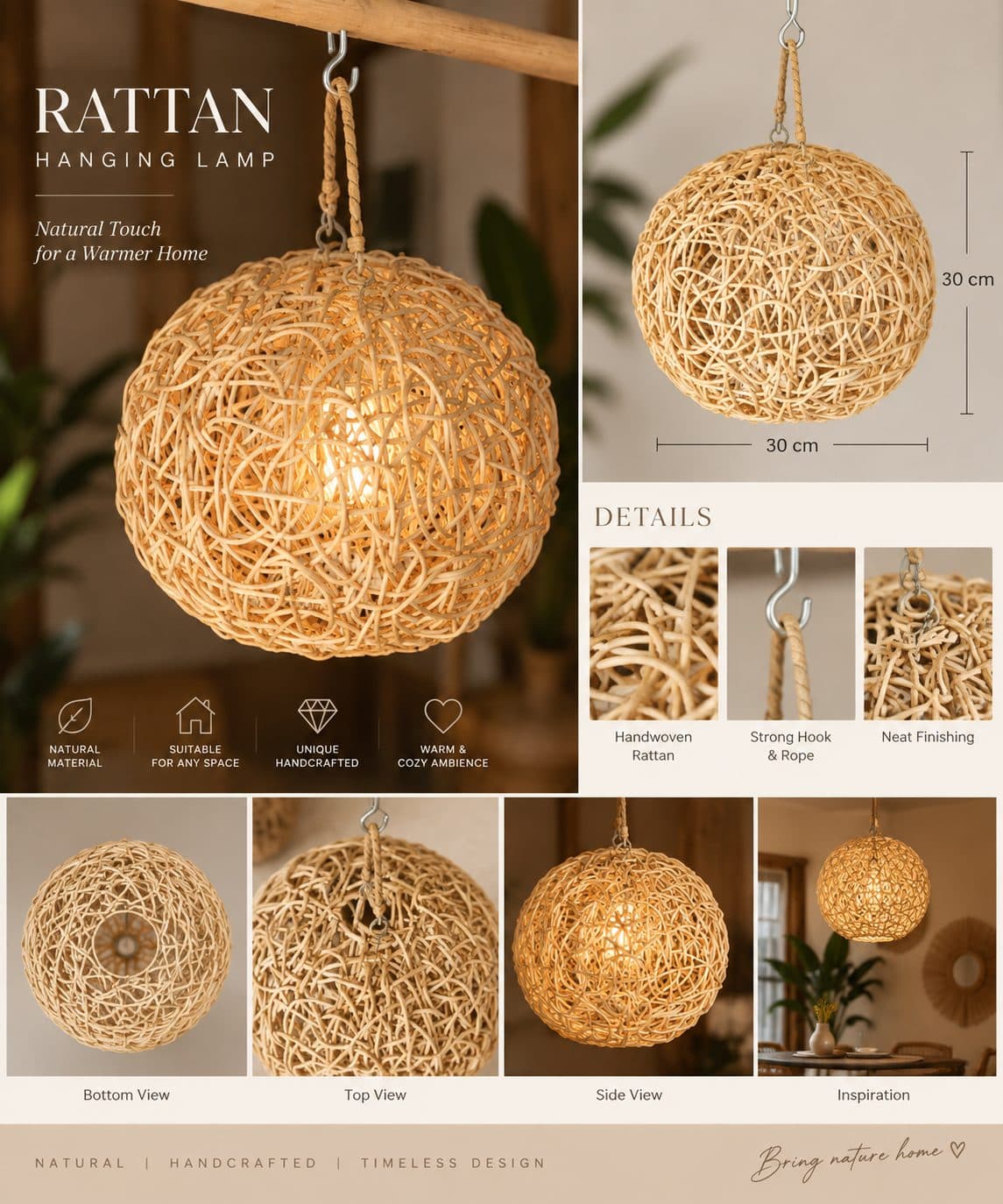 RATTAN HANGING LAMP — photo 1
