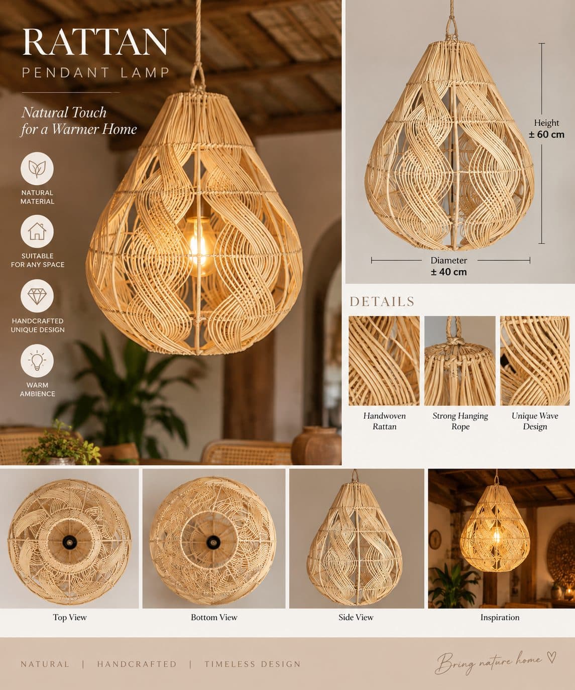 RATTAN PENDANT LAMP — photo 1