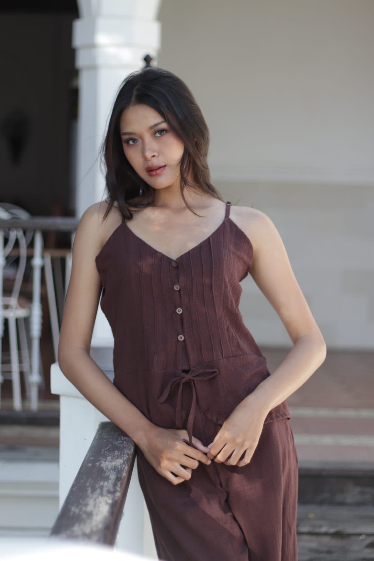 Premium Brown Linen Two-Piece Set Elegant Linen Outfit MAYRIZ FASHION Deskripsi (1/3)