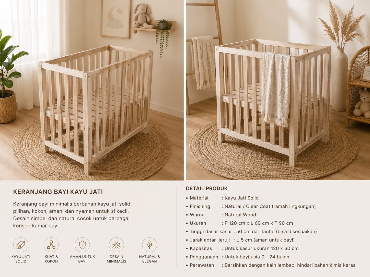 Teak Wood Baby Crib — photo 1