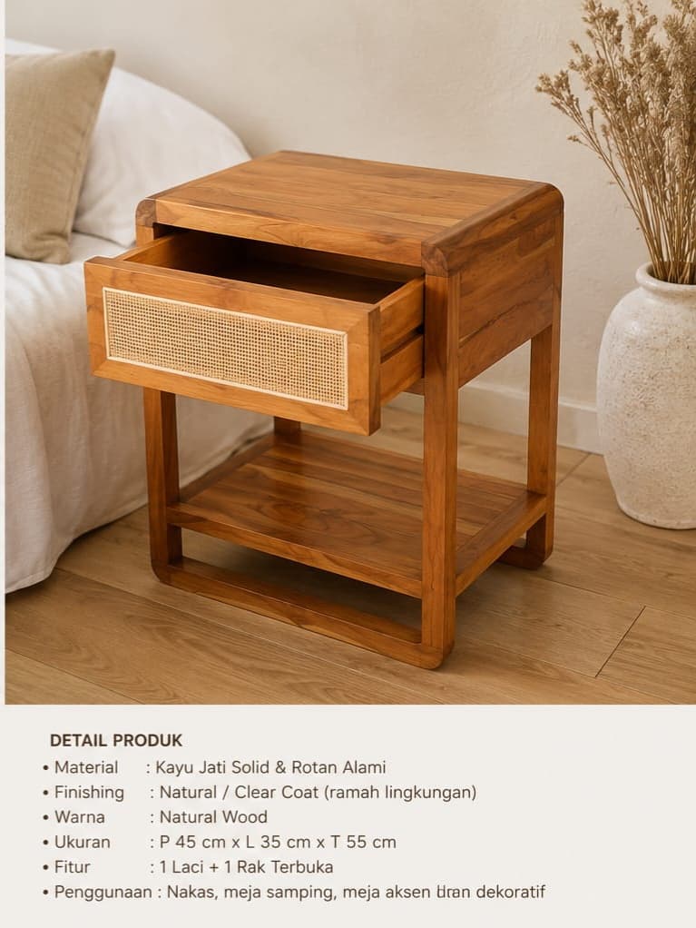 TABLE DE CHEVET EN BOIS DE TECK (1/3)