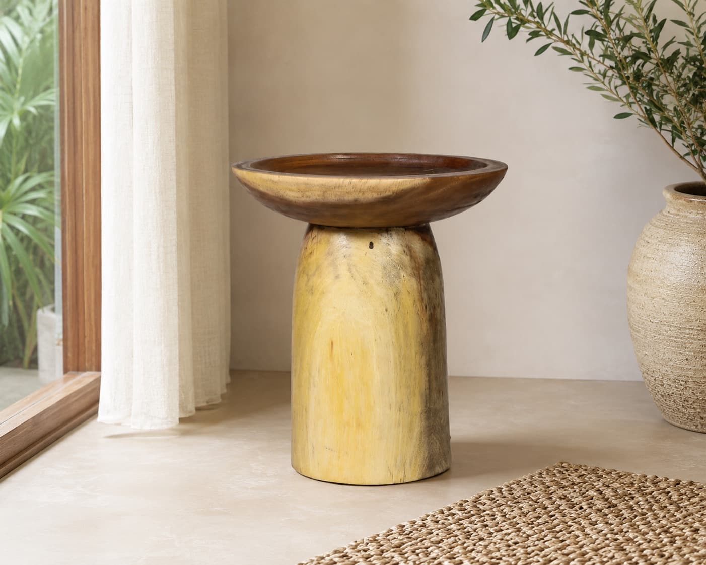 Suar Pedestal Table – Solid Suar Wood | Handcrafted Natural Finish (1/3)