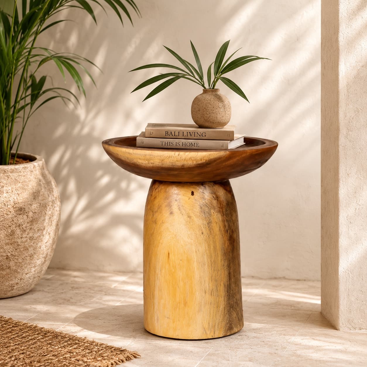 Suar Pedestal Table – Solid Suar Wood | Handcrafted Natural Finish — photo 1