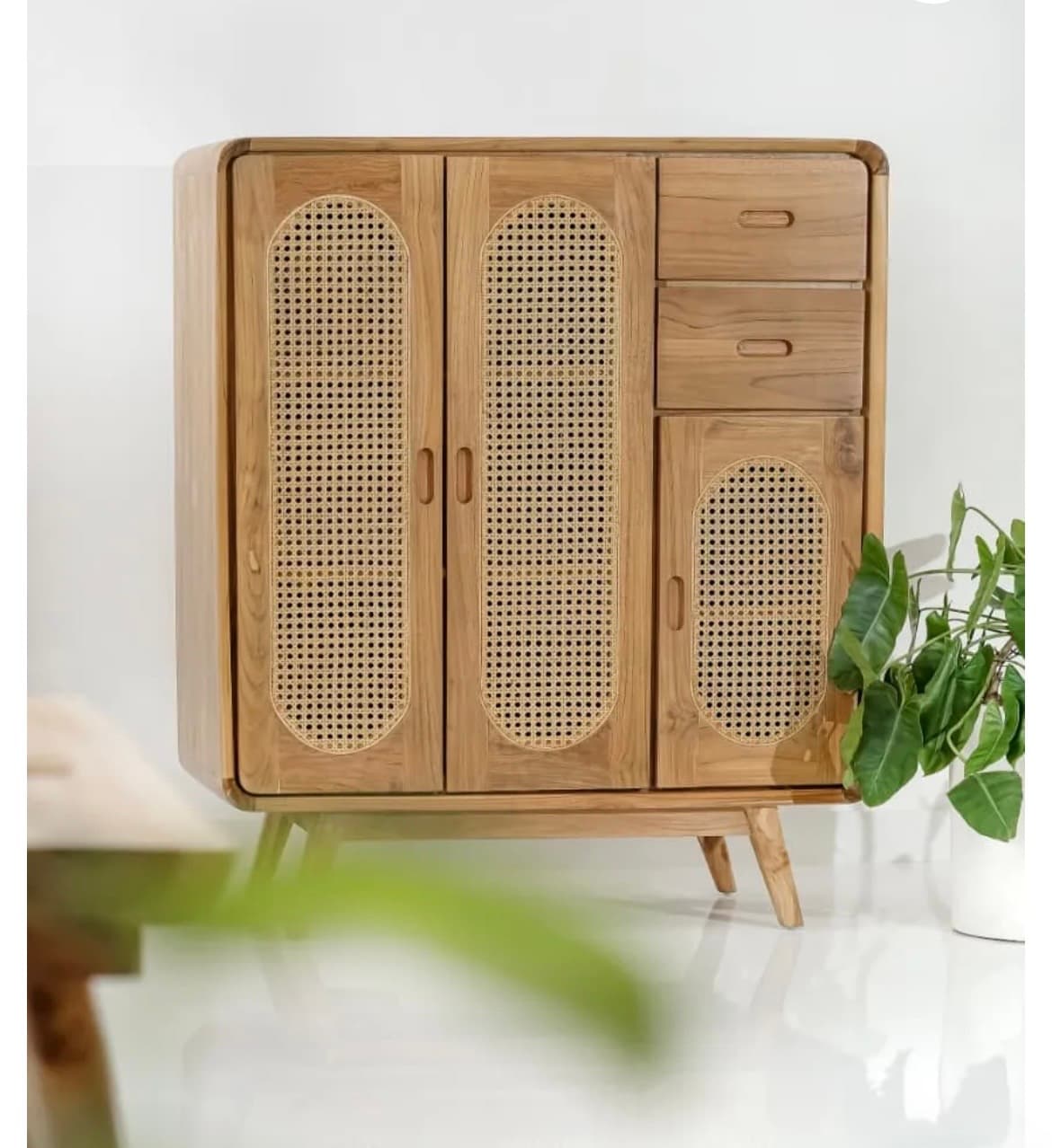 Maudu Rattan Cabinet – Teak Wood & Rattan Wardrobe — photo 1
