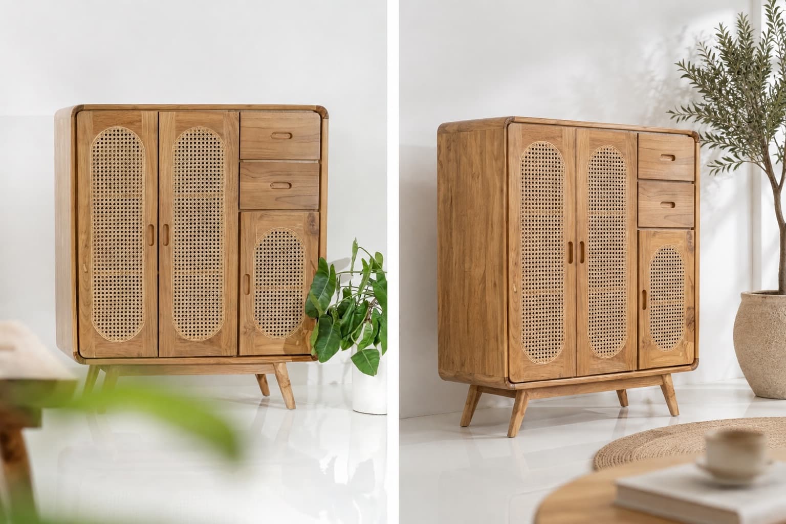 Maudu Rattan Cabinet – Lemari Kayu Jati & Rotan (1/2)