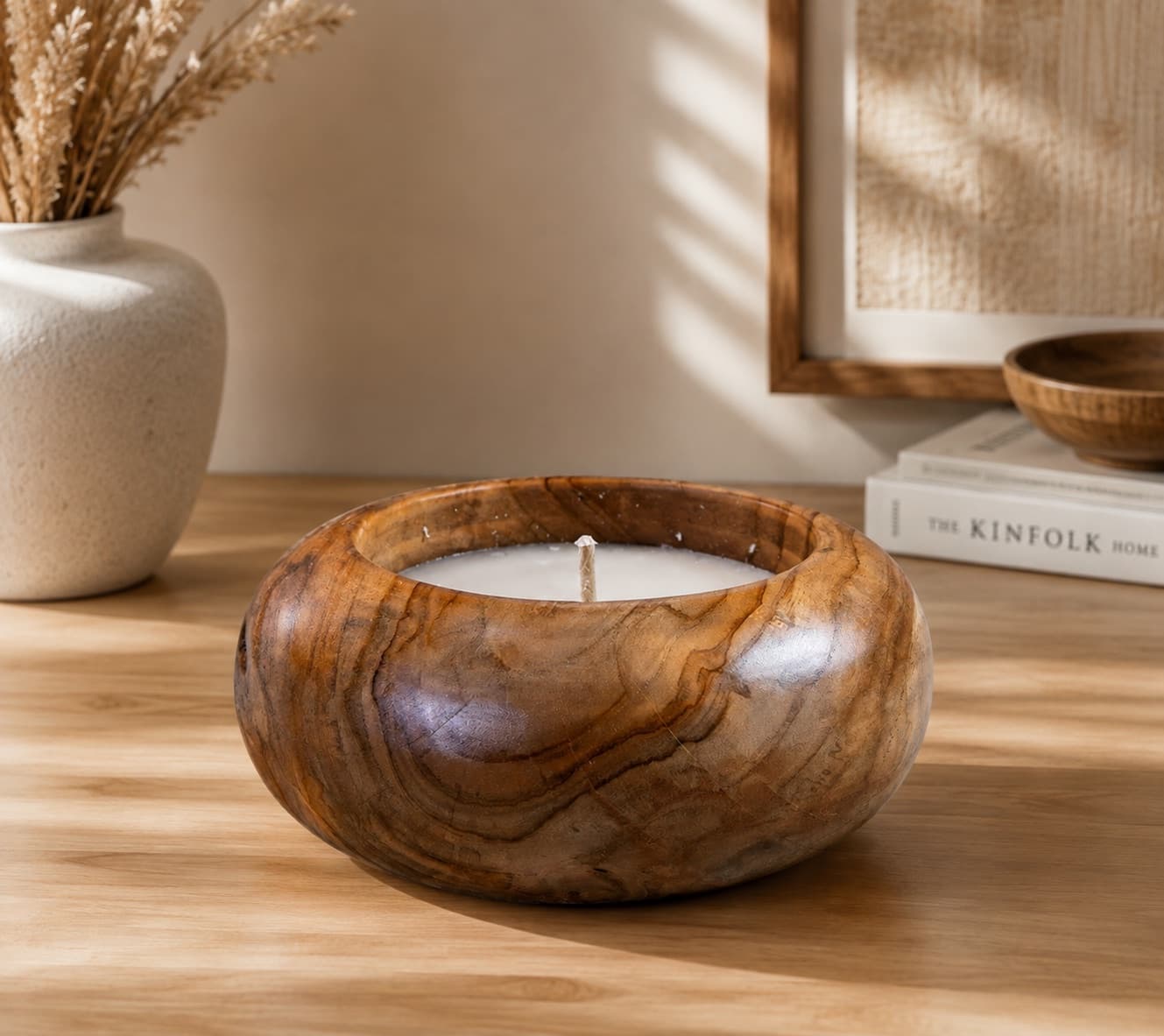 TEAK ORB CANDLE – Handmade Teak Wood Candle Bowl — photo 1