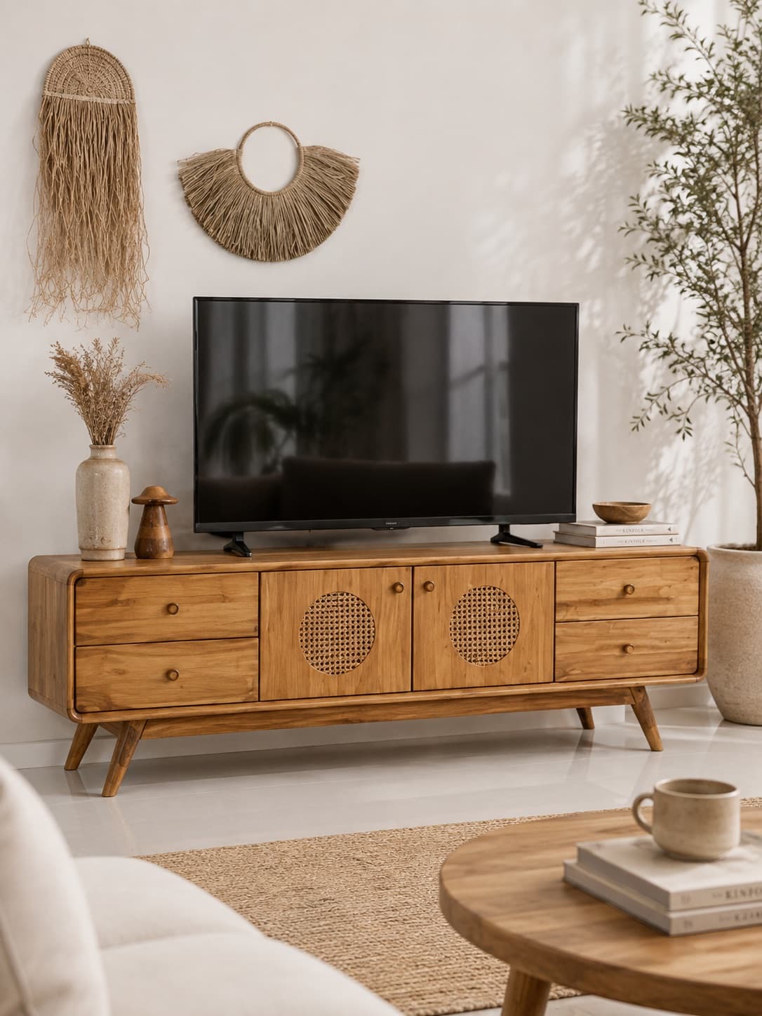 Noosa TV Cabinet – Teak Wood & Rattan TV Cabinet — photo 1