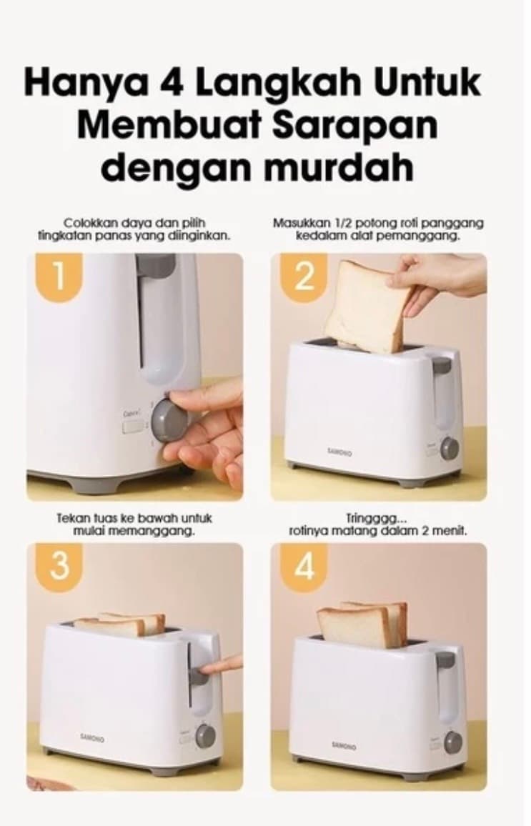 SAMONO Toaster SW-TW750 – Pemanggang Roti Listrik 750W (1/3)