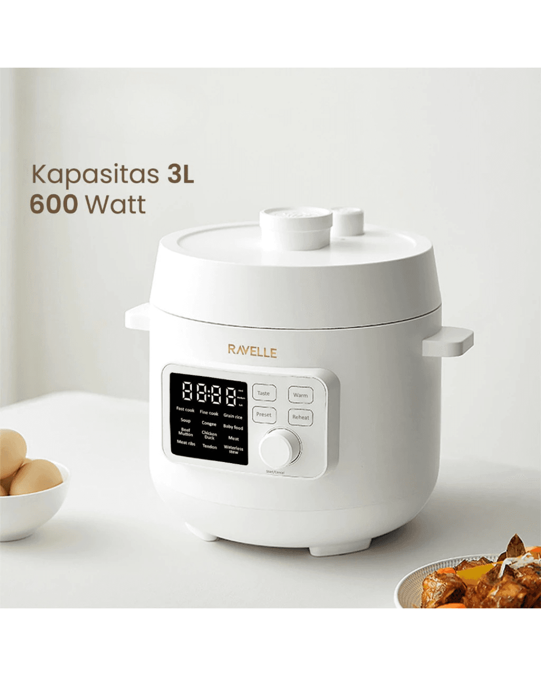 RAVELLE Digital Pressure Cooker 3L – Panci Listrik Multifungsi (1/3)