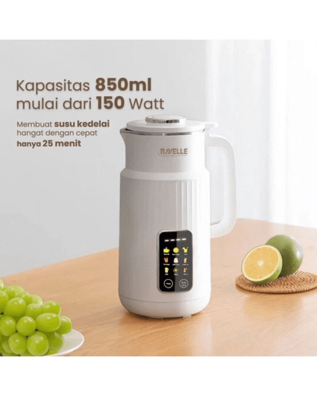RAVELLE Digital Soymilk Maker 850ml – Mesin Pembuat Susu Kacang Multifungsi (1/3)