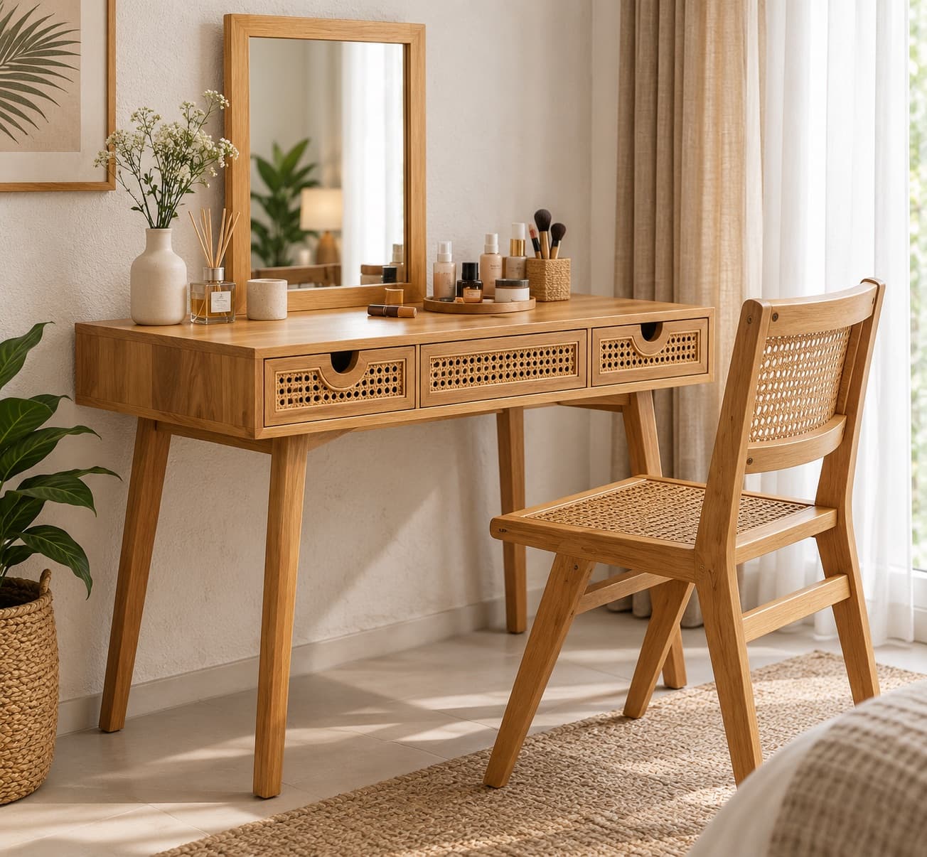 Meja Rias Kayu dengan Cermin – Natural Design (1/2)