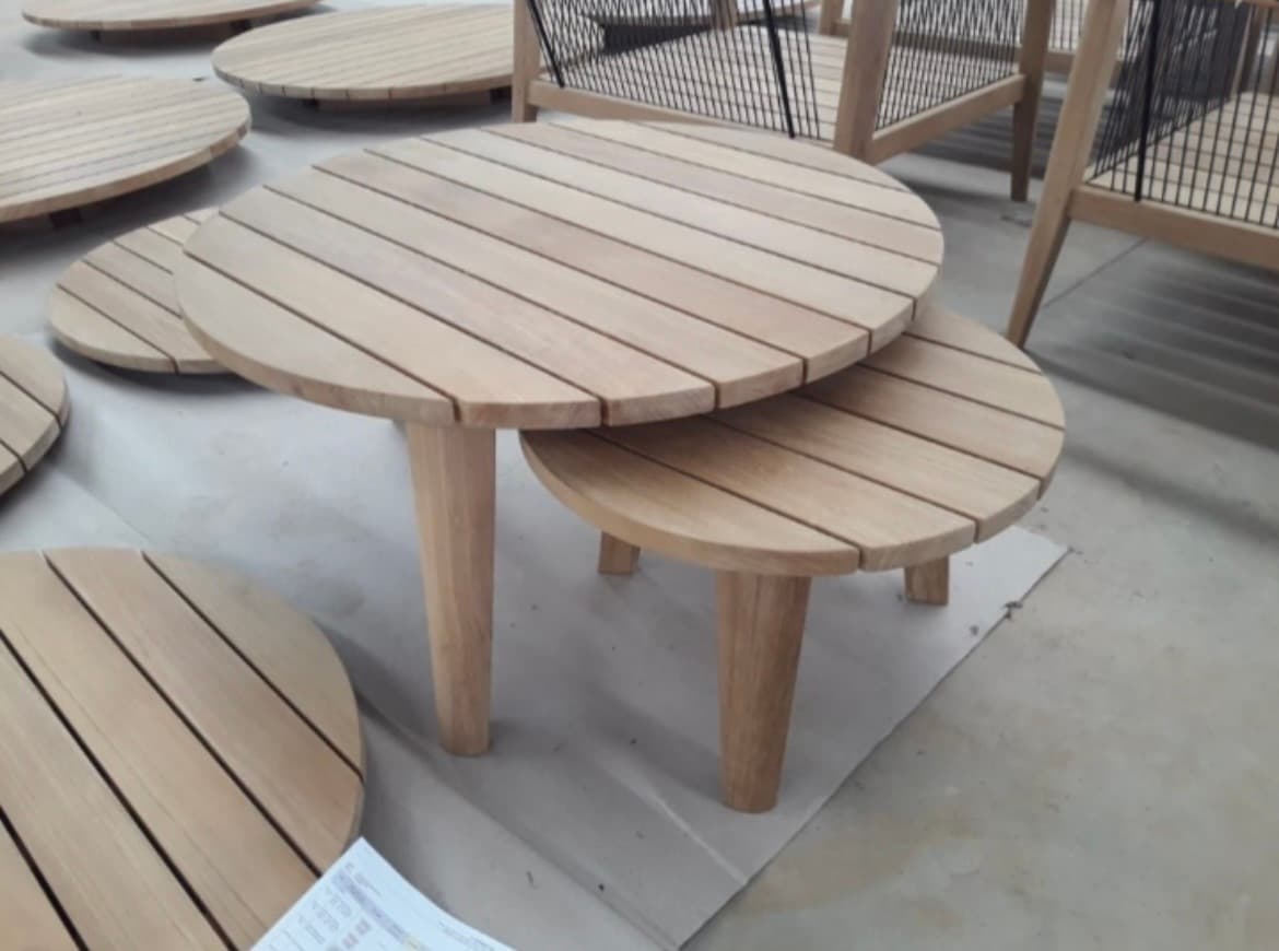 Meja Kopi Kayu Bundar + Meja Samping (1/2)