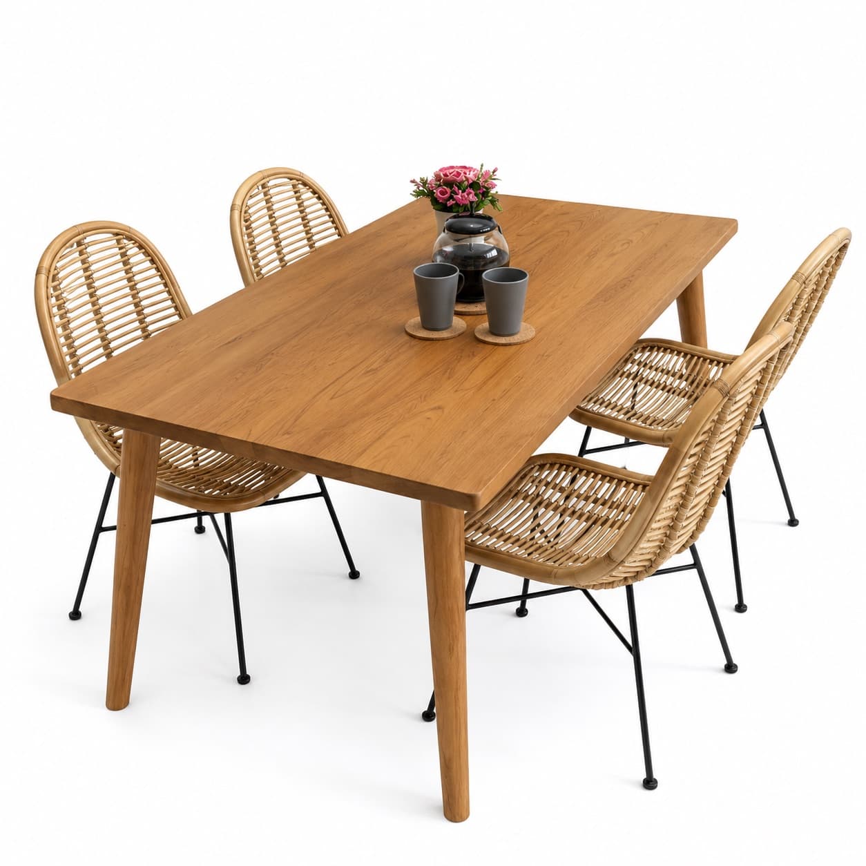 Set Meja Makan Kayu & Kursi Rotan (1/3)
