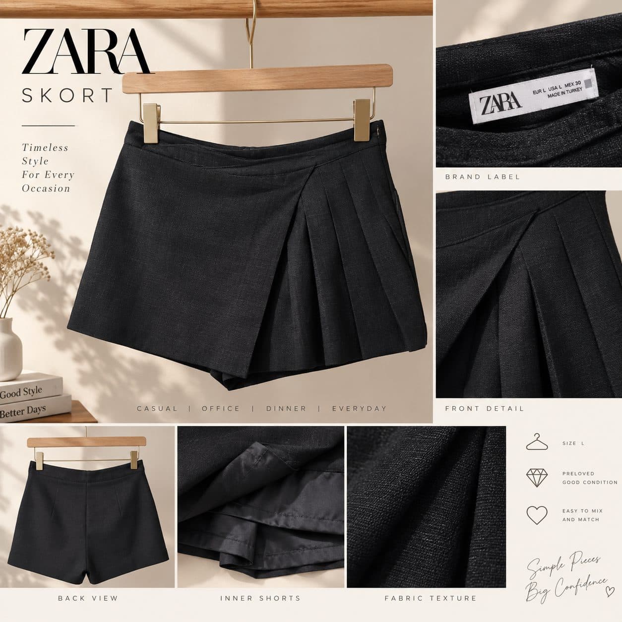 ZARA ЧЁРНЫЙ СКОРТ - размер L (1/3)