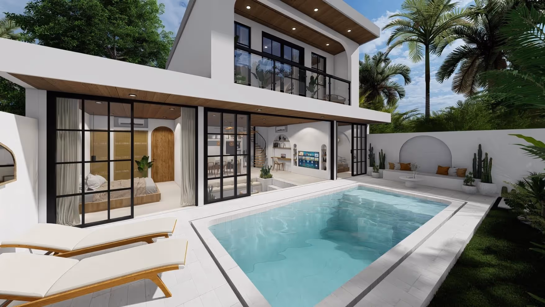 Casara à Umalas – Villa 3 chambres minimaliste avec salon encastré intérieur et piscine (1/9)