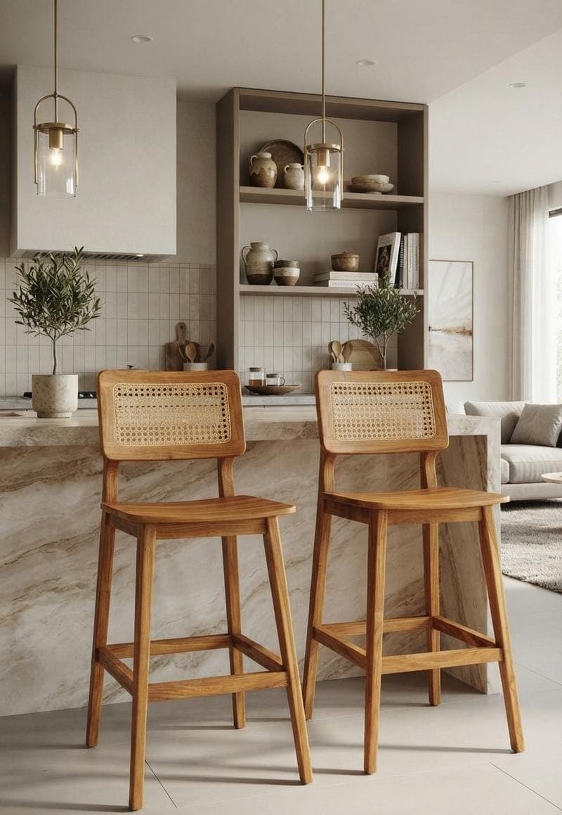 Solid Wood Bar Chair with Rattan Backrest – Japandi Minimalist — photo 1