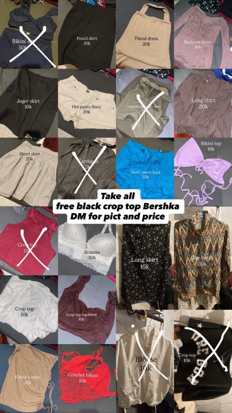 Women's clothing: top, skirt, short, bikini, etc (total 17 pcs)