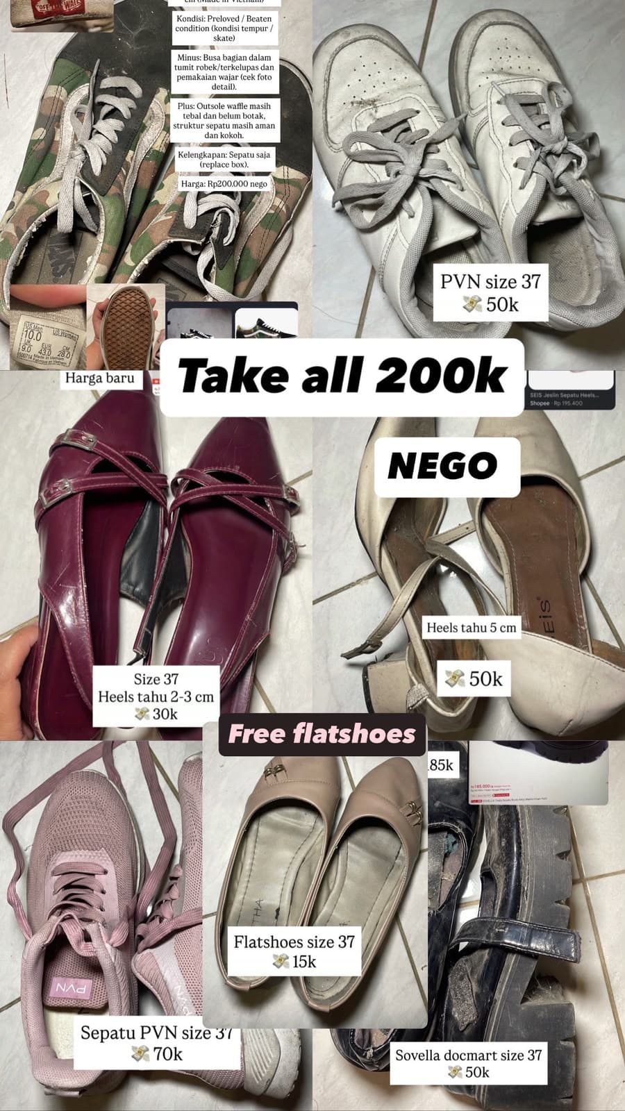 Shoes, heels, flatshoes (total 7 pair)