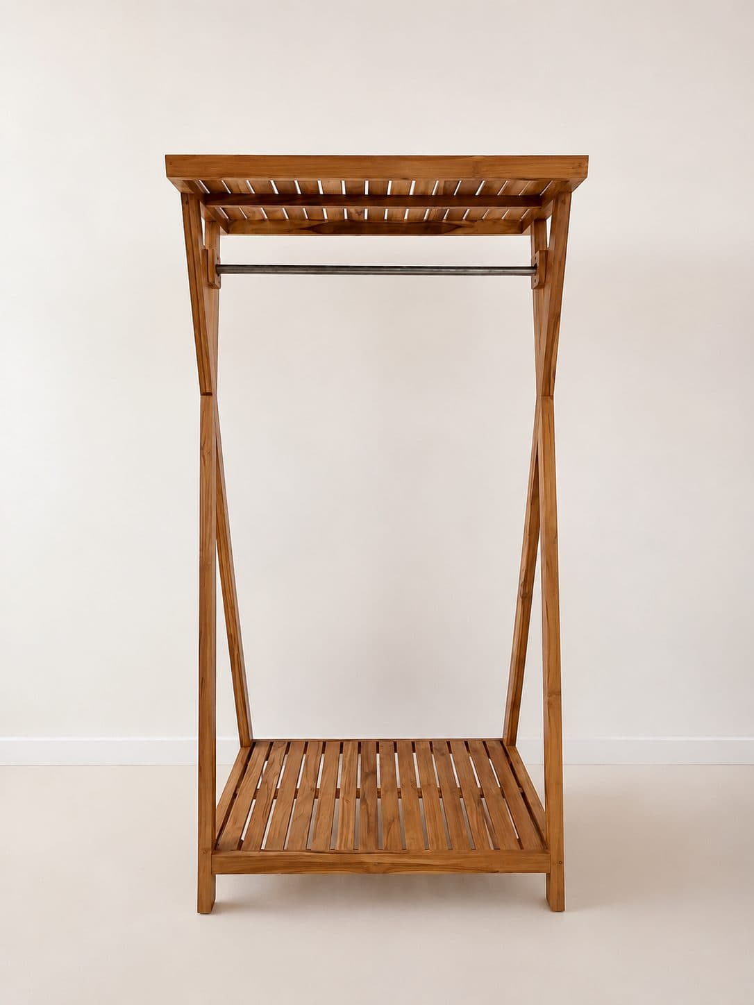 FREESTANDING TEAK CLOTHES RACK (1/2)