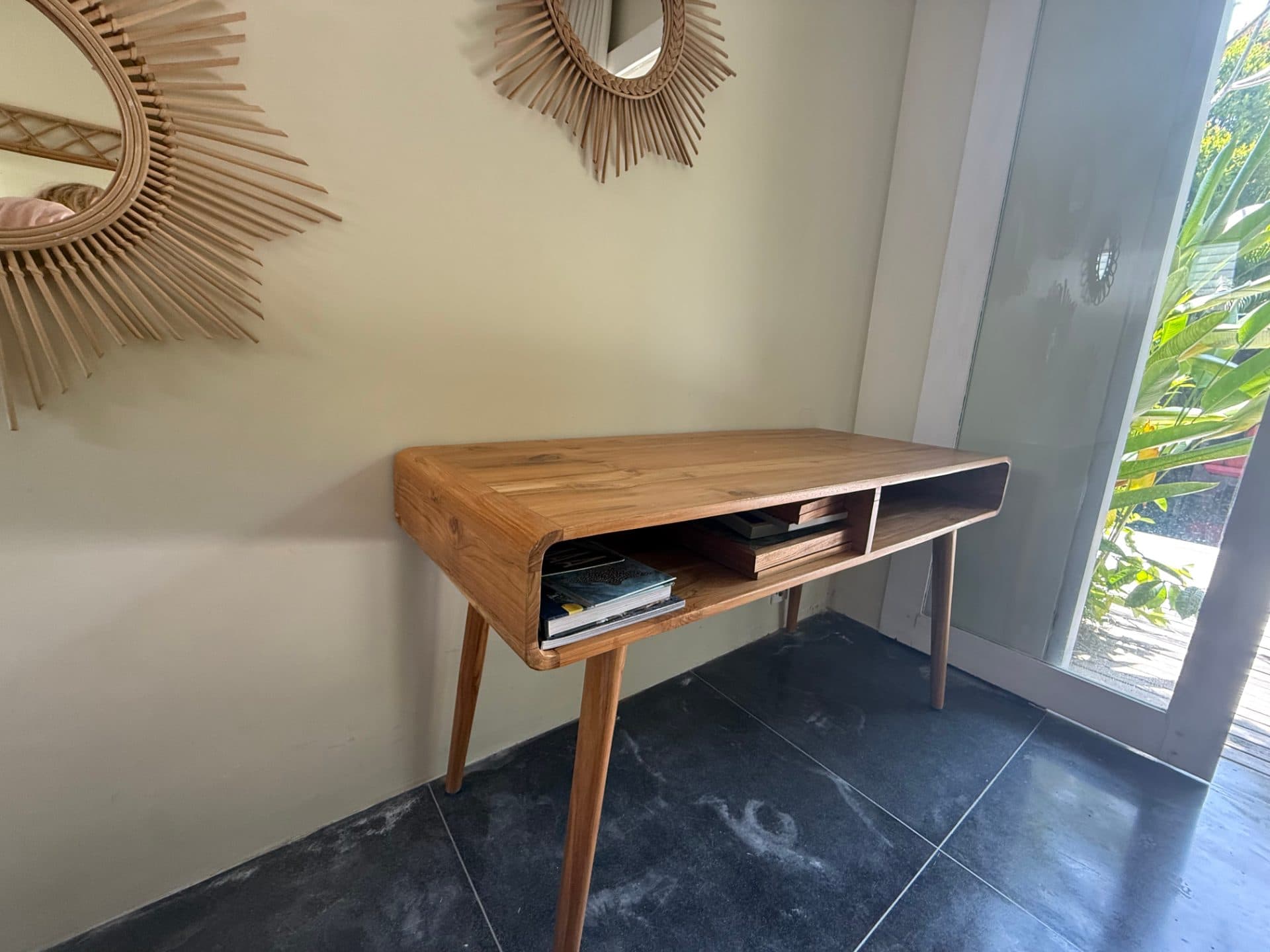 SOLID TEAK DESK WITH RECESSED STORAGE (1/3)