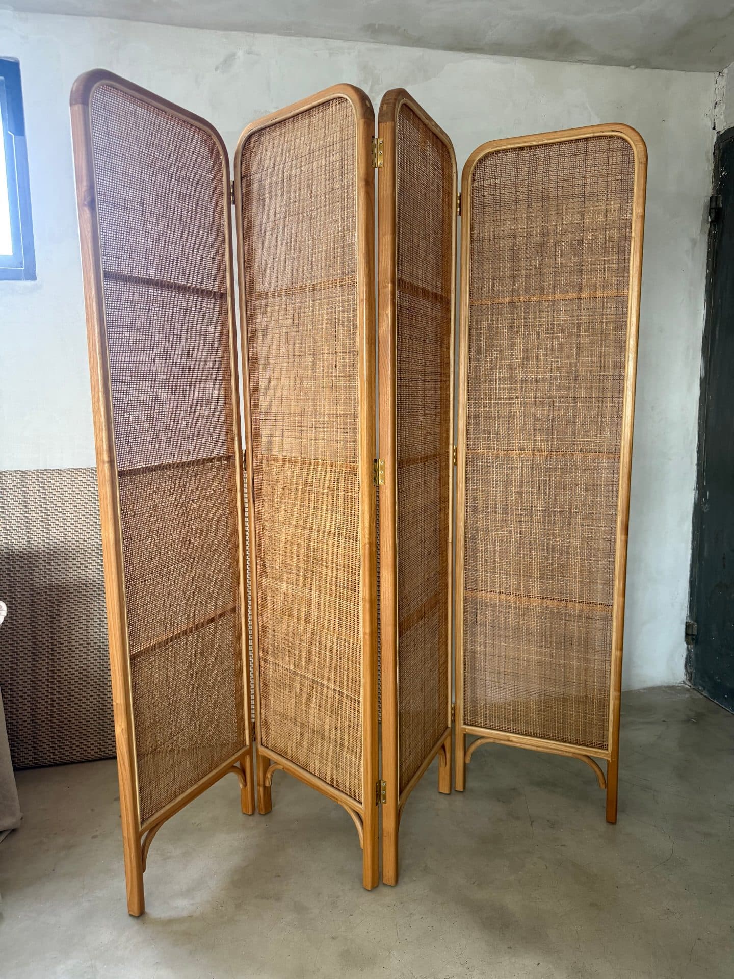 Solid teak and rattan room dividers/screens (1/2)
