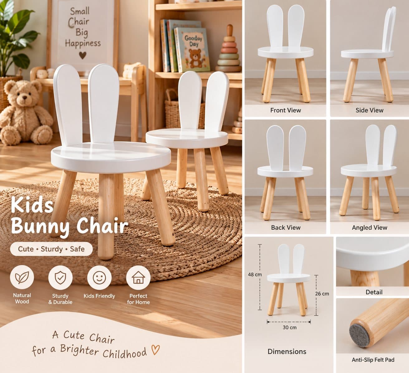 Детский стул Bunny Chair Minimalis – Деревянный стул для малышей натуральный