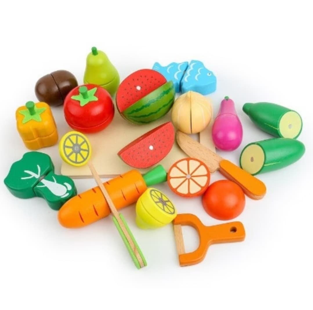 17Pcs Look At It Mainan Masak Masakan Wooden Toys Mainan Kayu Mainan Dapur Anak Perekat Magnet (1/5)