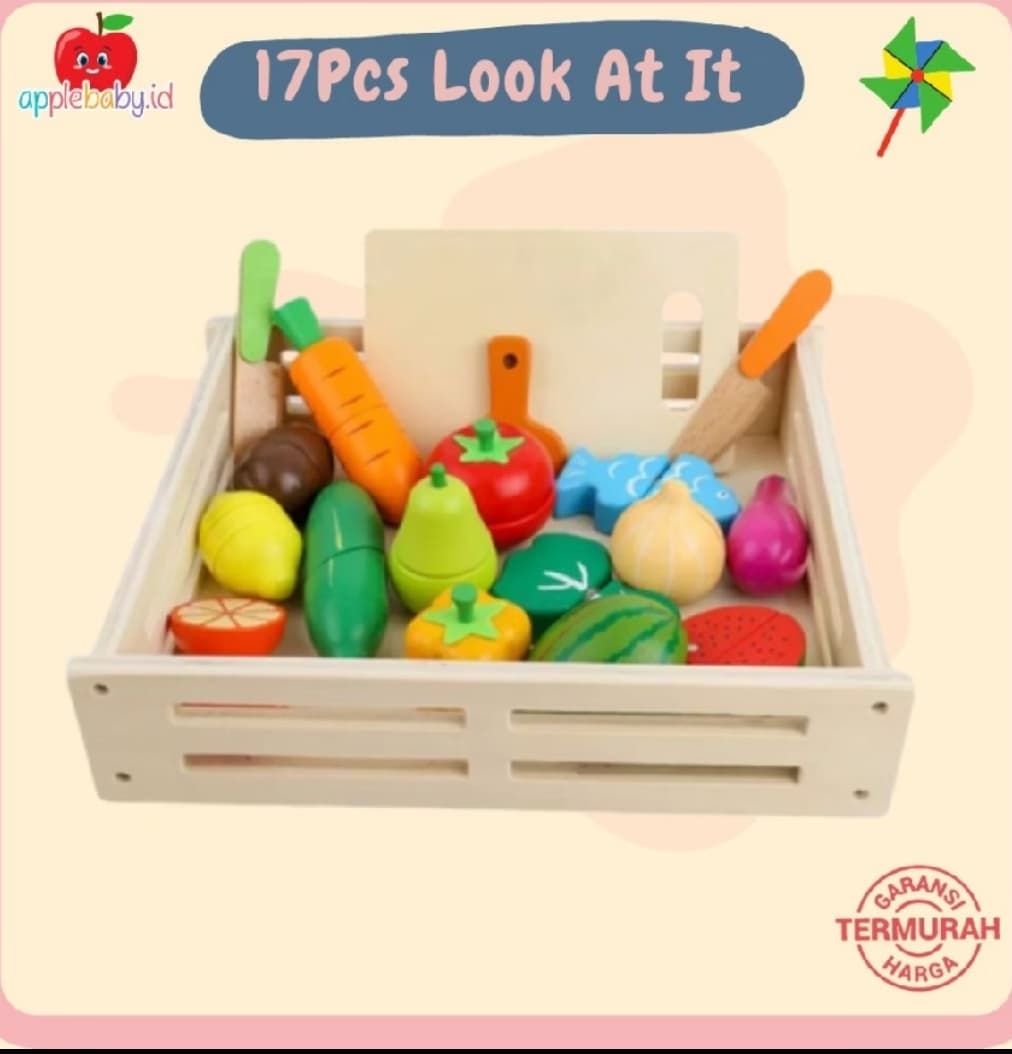 17Pcs Look At It Mainan Masak Masakan Wooden Toys Mainan Kayu Mainan Dapur Anak Perekat Magnet (1/5)